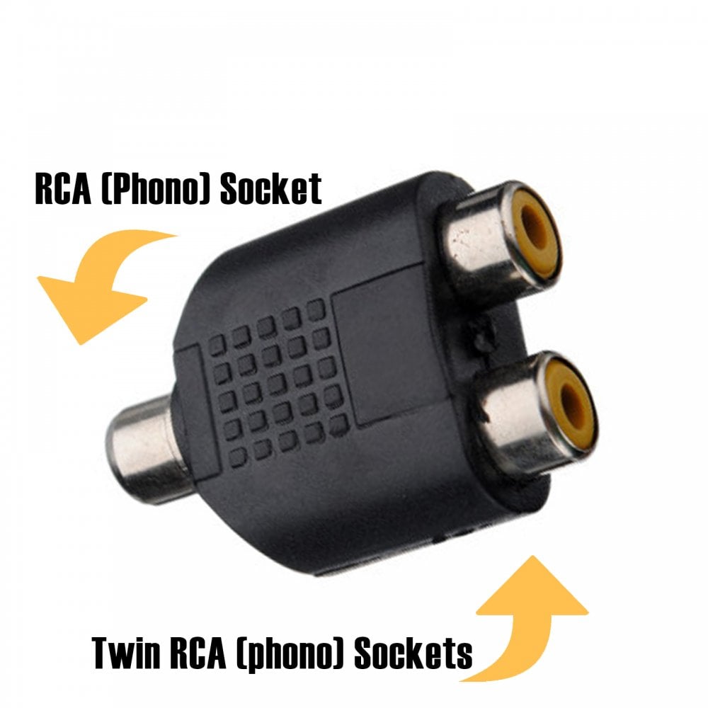 Phono RCA Socket to Twin RCA Sockets Adaptor Splitter