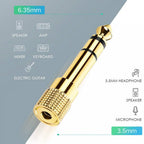 Gold 6.35mm Stereo Jack Plug to 3.5mm Stereo Jack Socket Adaptor