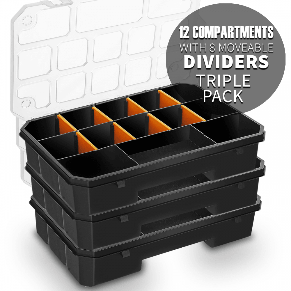 3 x 12 Compartment Boxes with Removable Dividers
