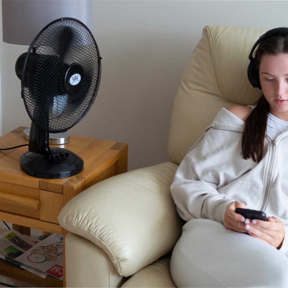 12" 30cm Desk Fan 3 Speed Settings Black