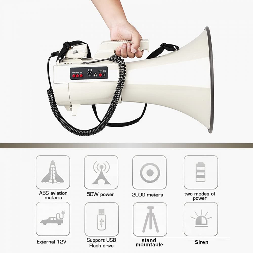 50W Heavy Duty Stand Mountable Megaphone Public Address