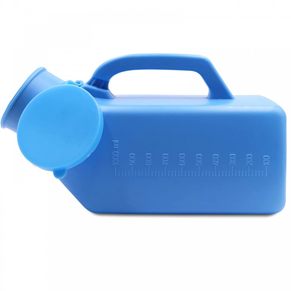 Pair of Blue Male Urinal with Anti-Spill Lid