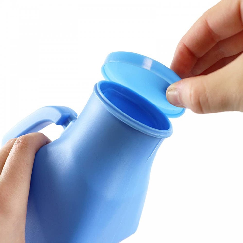 Pair of Blue Male Urinal with Anti-Spill Lid