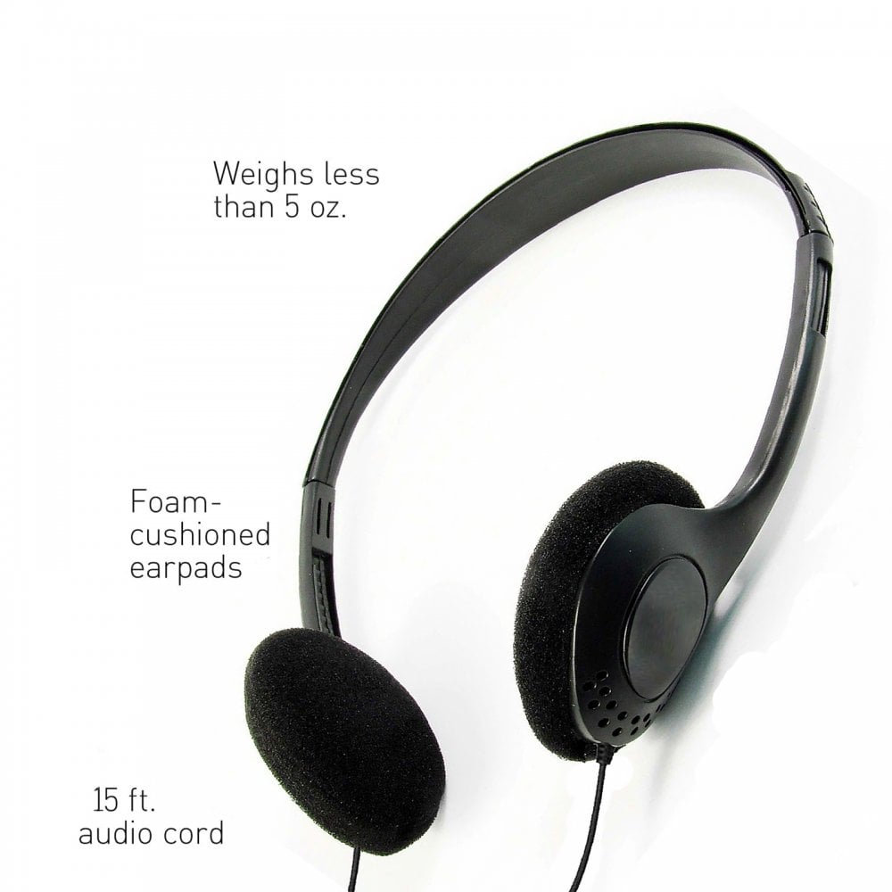 Black Adjustable Lightweight Stereo Headphones 5m Lead