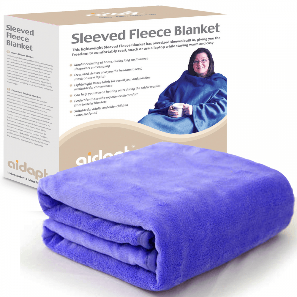 Lightweight Blue Fleece Blanket with Sleeves