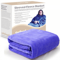 Lightweight Blue Fleece Blanket with Sleeves