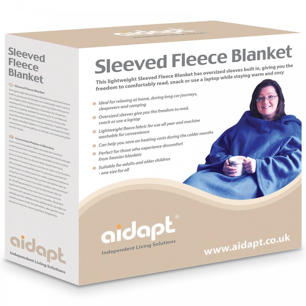Lightweight Blue Fleece Blanket with Sleeves