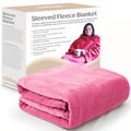 Lightweight Pink Fleece Blanket with Sleeves