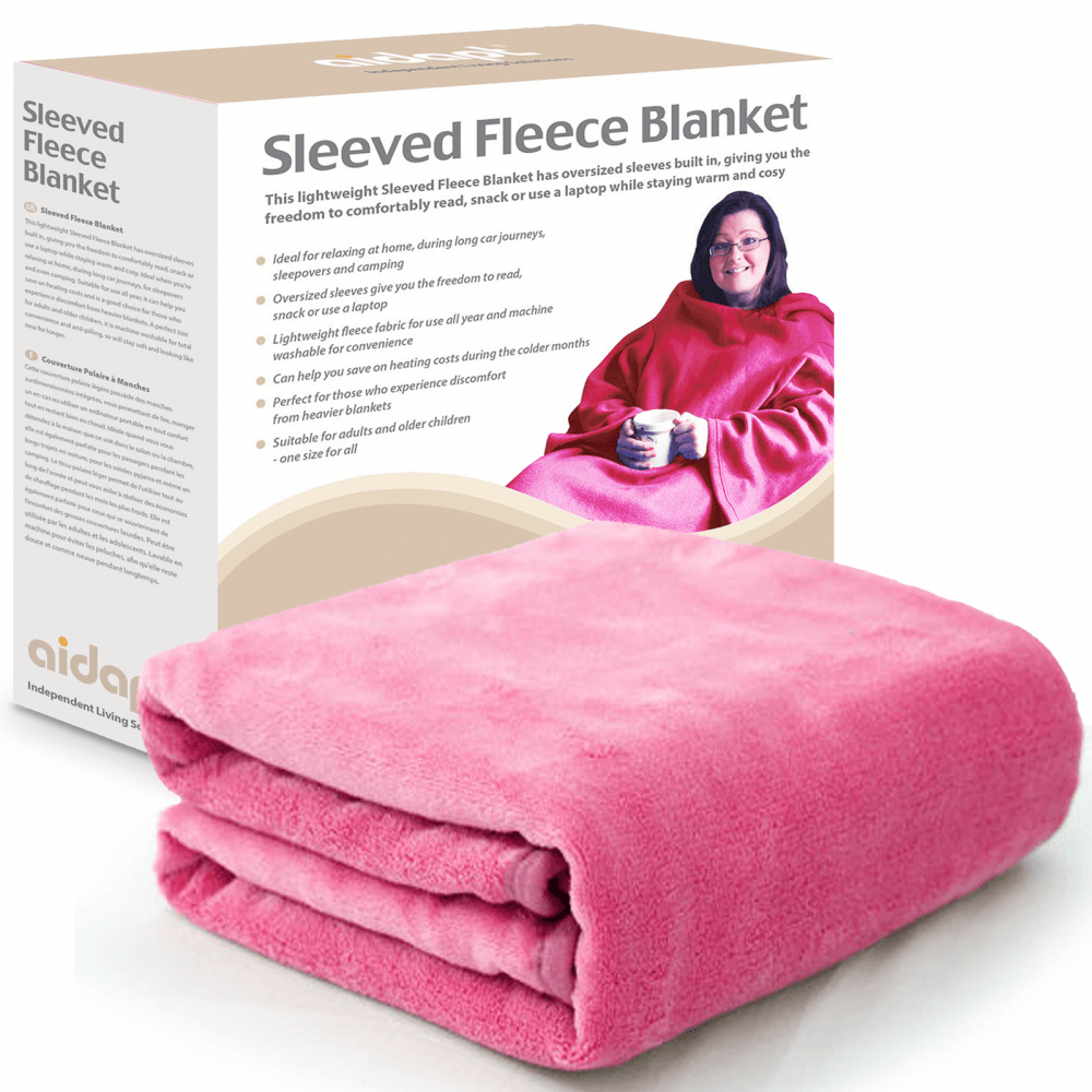 Lightweight Pink Fleece Blanket with Sleeves