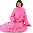 Lightweight Pink Fleece Blanket with Sleeves