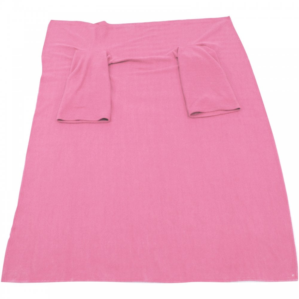 Lightweight Pink Fleece Blanket with Sleeves