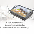 Wooden Lap Tray Grey with Cushion with Puppies