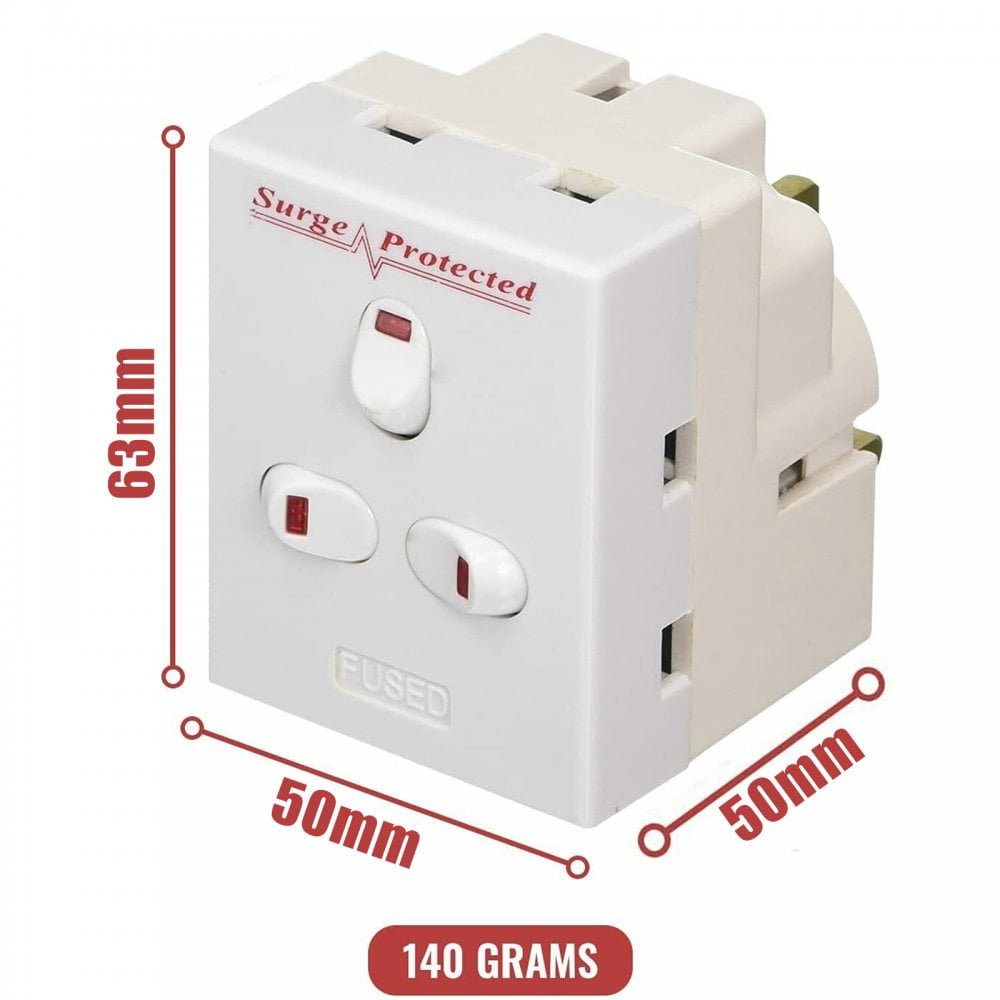 3 Way Switched Surge Protected Plug Adaptor