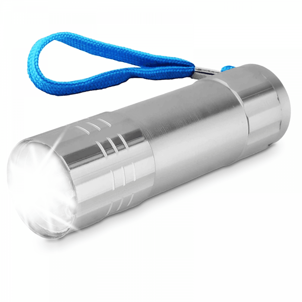 9 ultra-bright white LEDs Silver Metal Torch LED