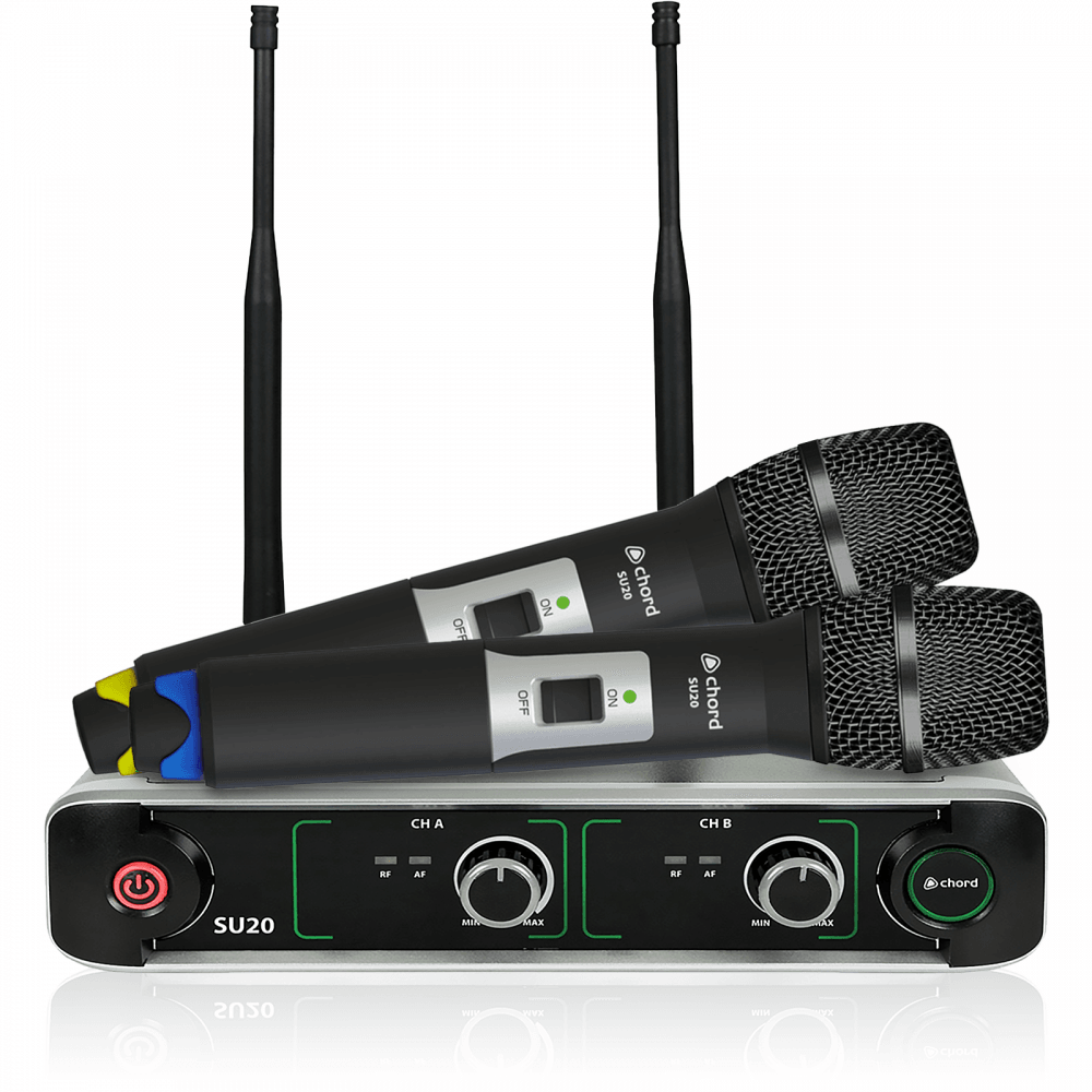 SU20 Handheld Dual UHF Microphone Set BLUE YELLOW Coded