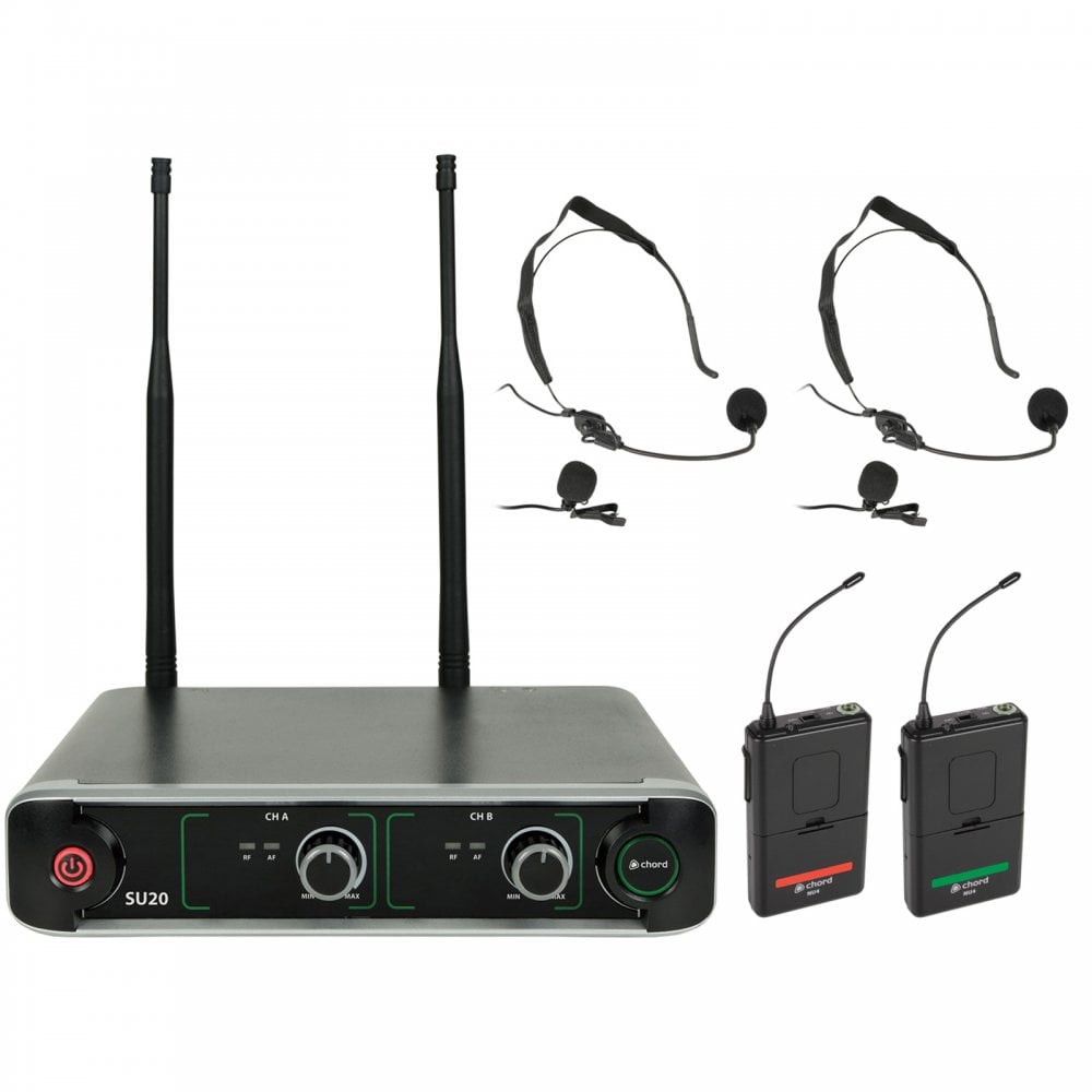SU20 Dual Body Pack Dual UHF Microphone Set RED GREEN Coded
