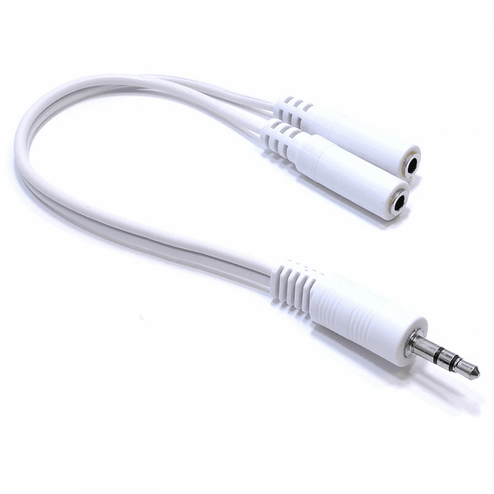 White Headphone Splitter Nickle 3.5mm Stereo to Twin Sockets