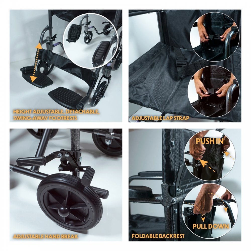 Compact Folding Wheelchair Steel Transit Chair