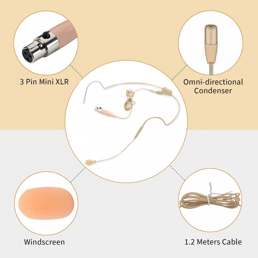 Beige Headset Microphone 3 Pin Mini XLR