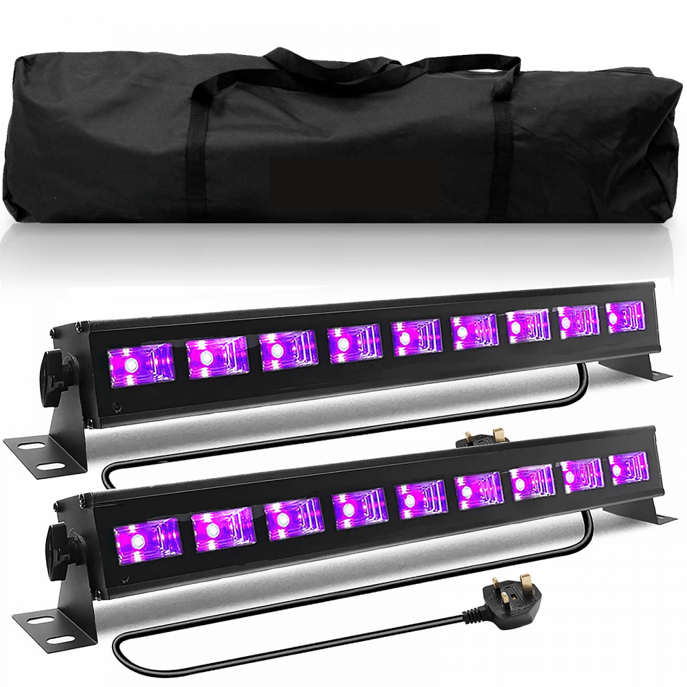 Pack of 2 QTX Blacklight Lighting Bar UV LED Batten & Carry Bag