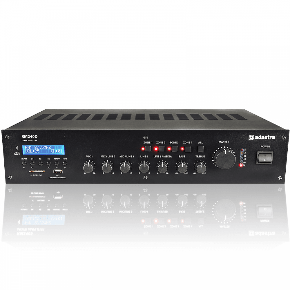 RM240D 4 Zone 240w 100V Line Mixer Amplifier and Media Player