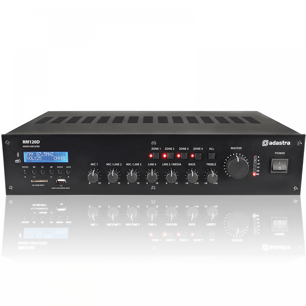 RM120D 4 Zone 120w 100V Line Mixer Amplifier and Media Player
