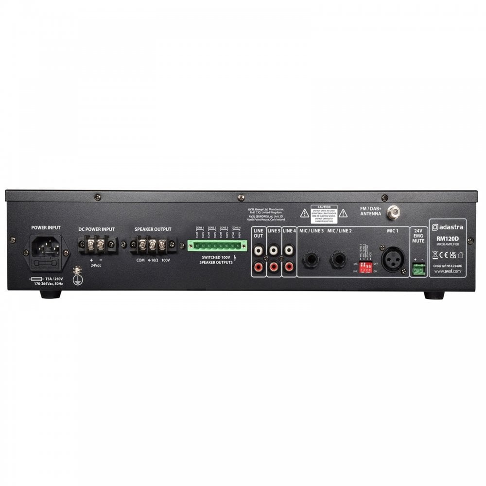 RM120D 4 Zone 120w 100V Line Mixer Amplifier and Media Player