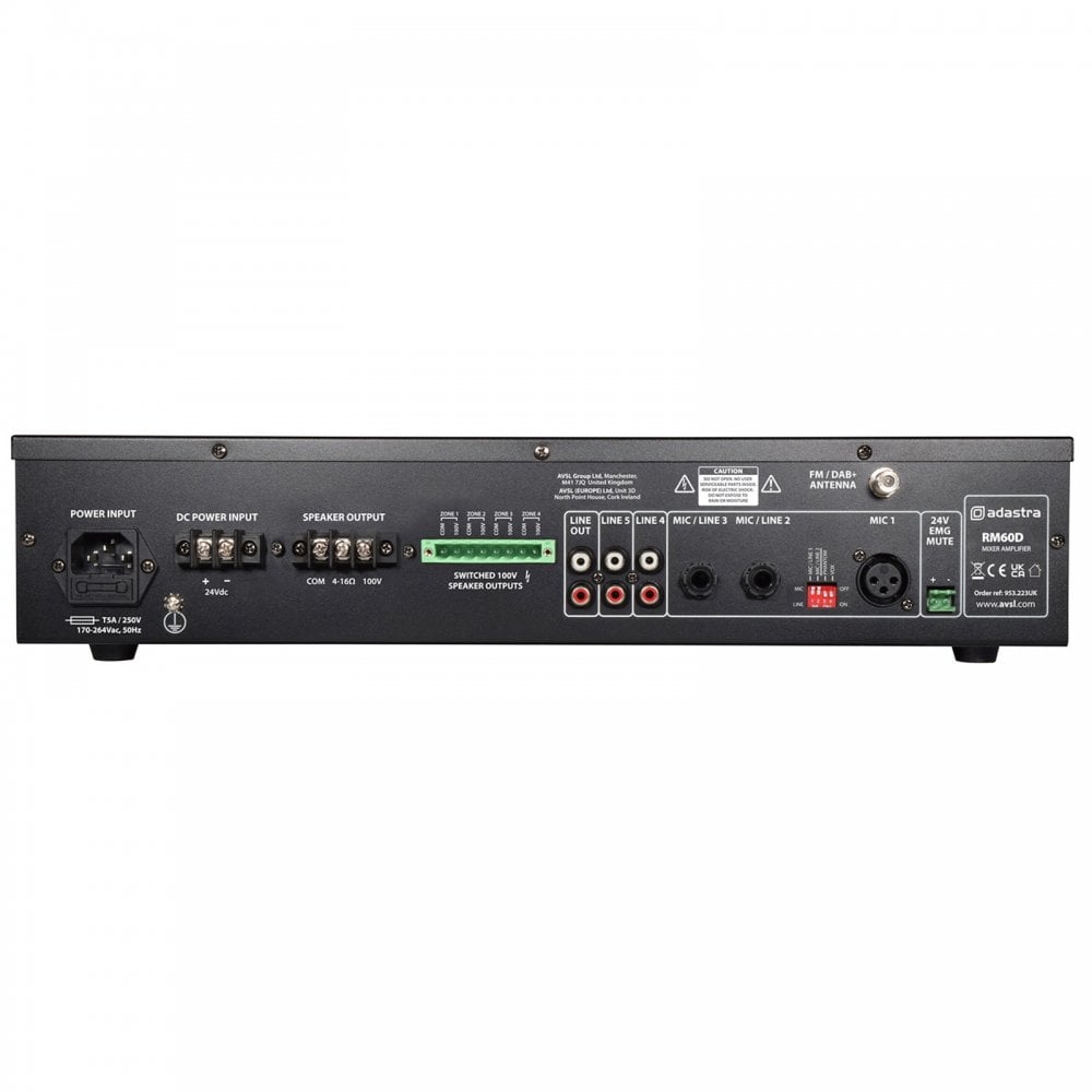 RM60D 4 Zone 60w 100V Line Mixer Amplifier and Media Player