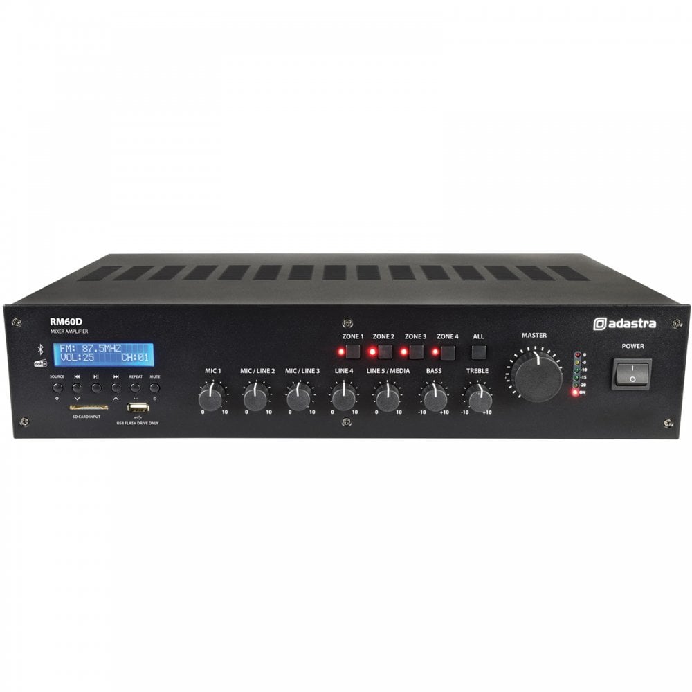 RM60D 4 Zone 60w 100V Line Mixer Amplifier and Media Player
