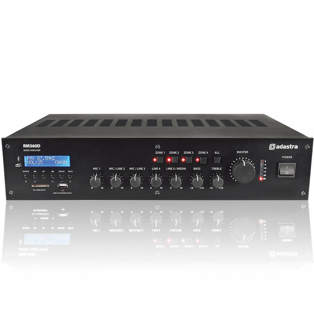 RM360D 4 Zone 360w 100V Line Mixer Amplifier and Media Player