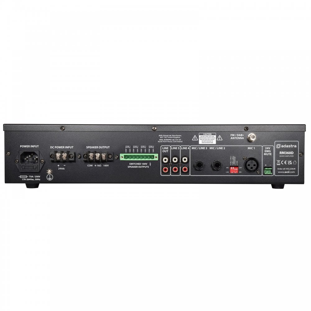 RM360D 4 Zone 360w 100V Line Mixer Amplifier and Media Player