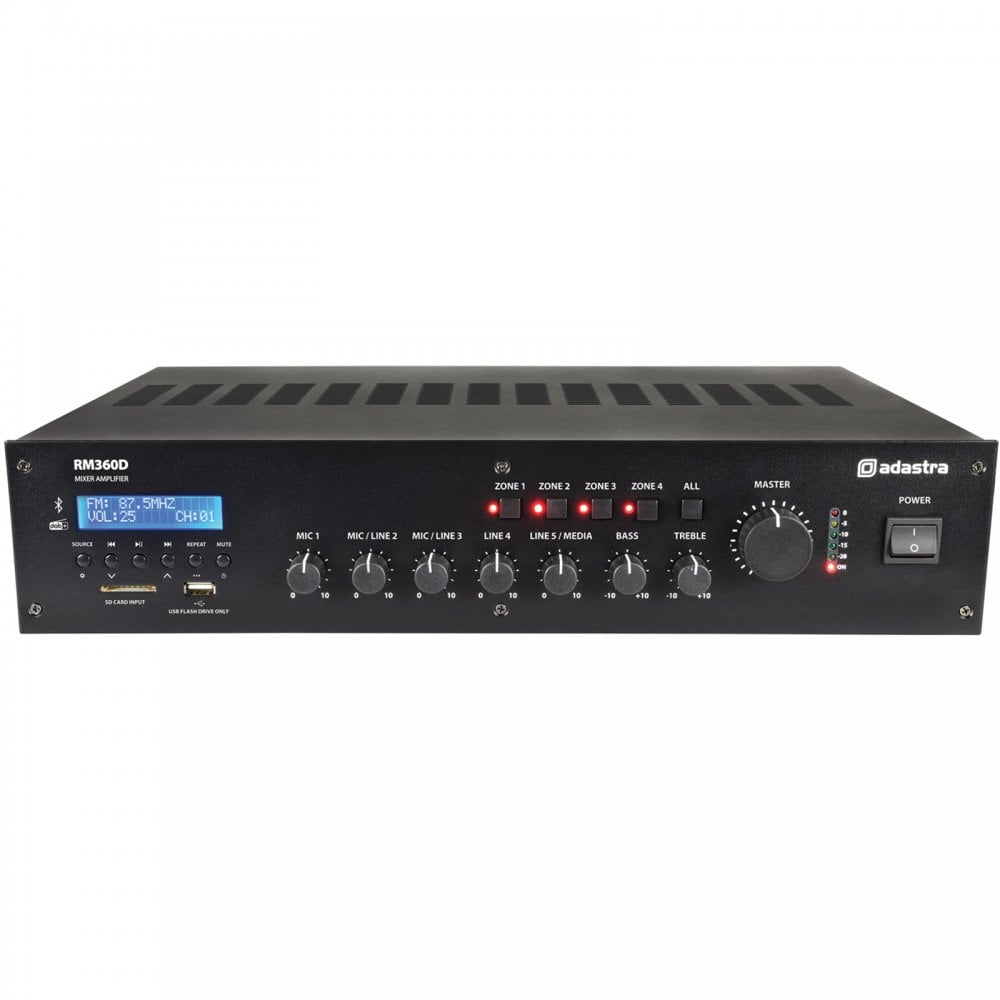 RM360D 4 Zone 360w 100V Line Mixer Amplifier and Media Player