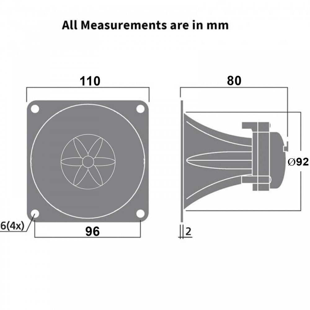 Pair of Square Piezo Horn Tweeters 4.4 inch x 4.4 inch