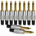 10pc 6.35mm Gold Plated Mono Jack Plug Metal Body Connector