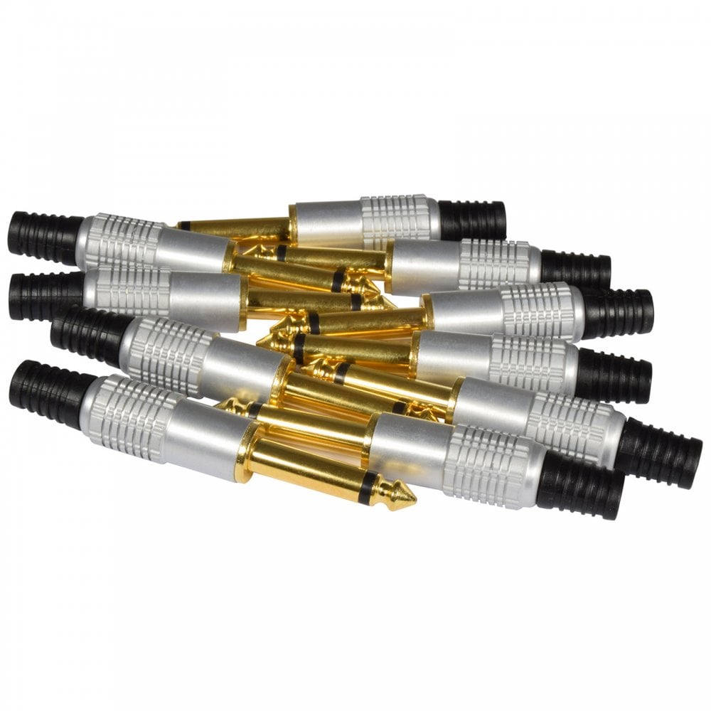 10pc 6.35mm Gold Plated Mono Jack Plug Metal Body Connector