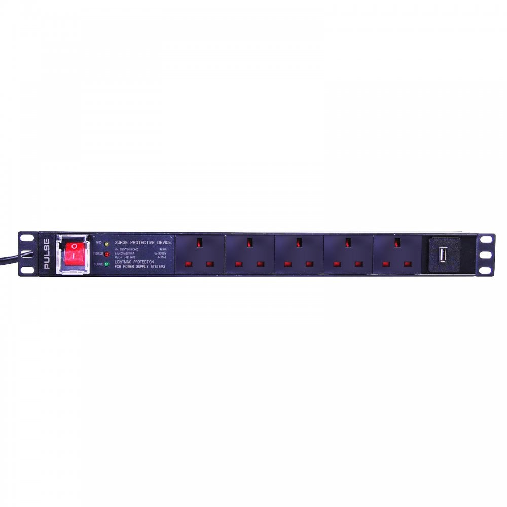 19" Rack 13a PDU with 5 x UK BS1363 Sockets Surge Protect