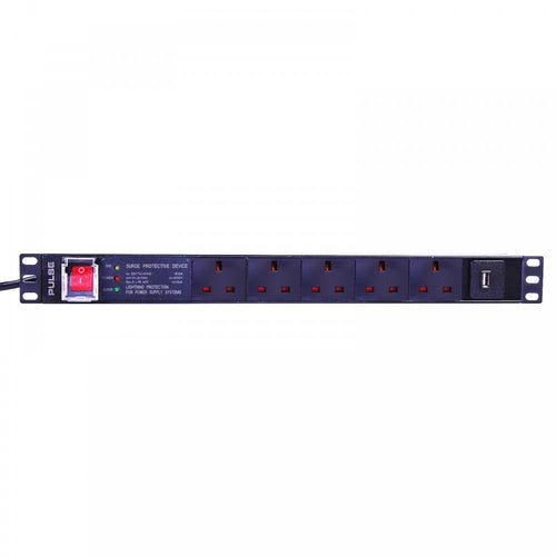 19" Rack 13a PDU with 5 x UK BS1363 Sockets Surge Protect