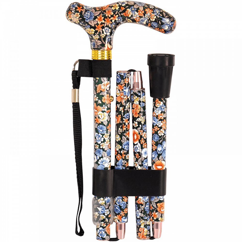 High Quality Folding & Extendable Patterned Walking Stick - Classic Floral