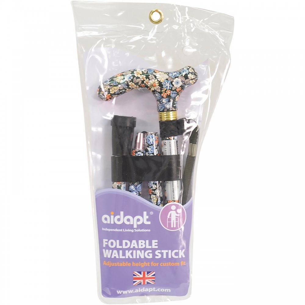 High Quality Folding & Extendable Patterned Walking Stick - Classic Floral
