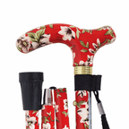 High Quality Folding & Extendable Patterned Walking Stick - Floral Rouge