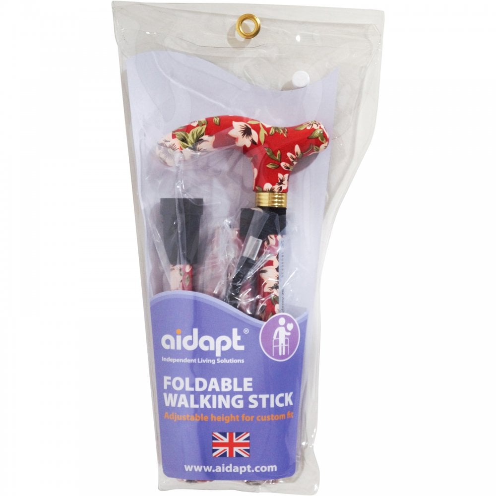 High Quality Folding & Extendable Patterned Walking Stick - Floral Rouge