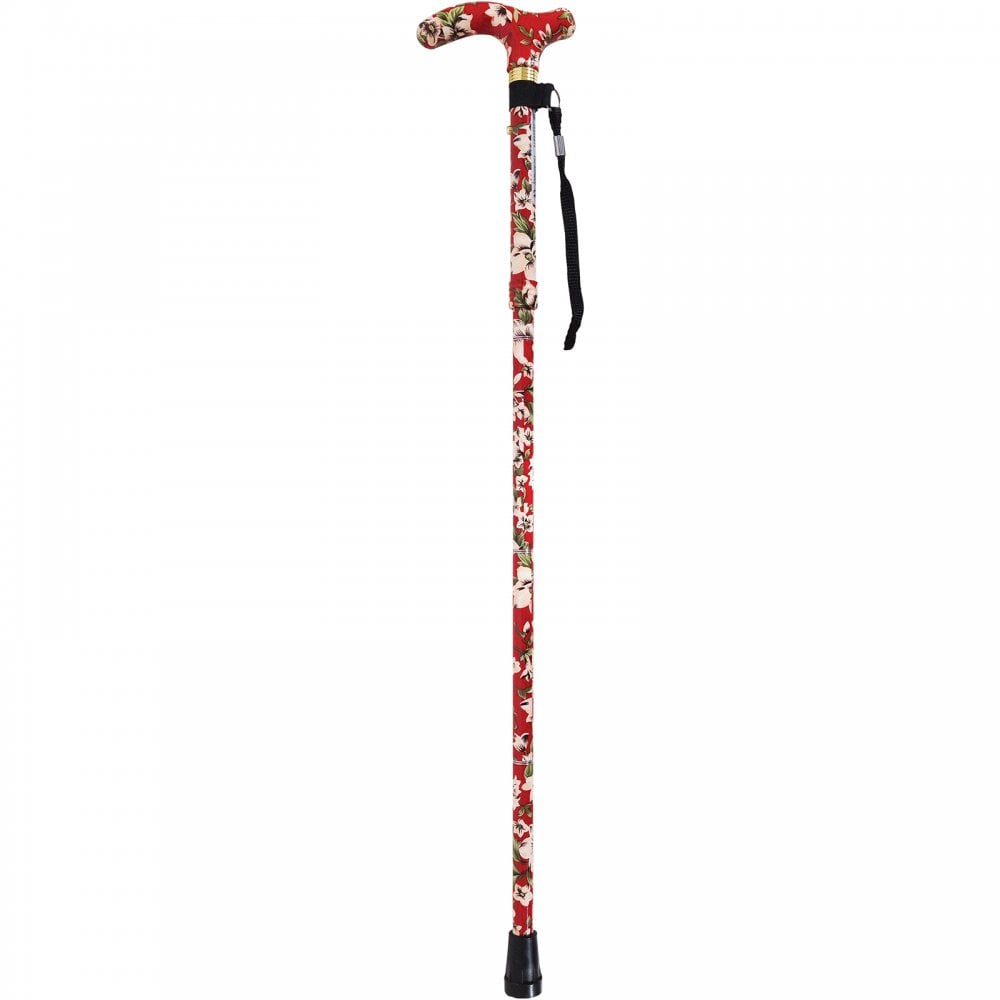 High Quality Folding & Extendable Patterned Walking Stick - Floral Rouge
