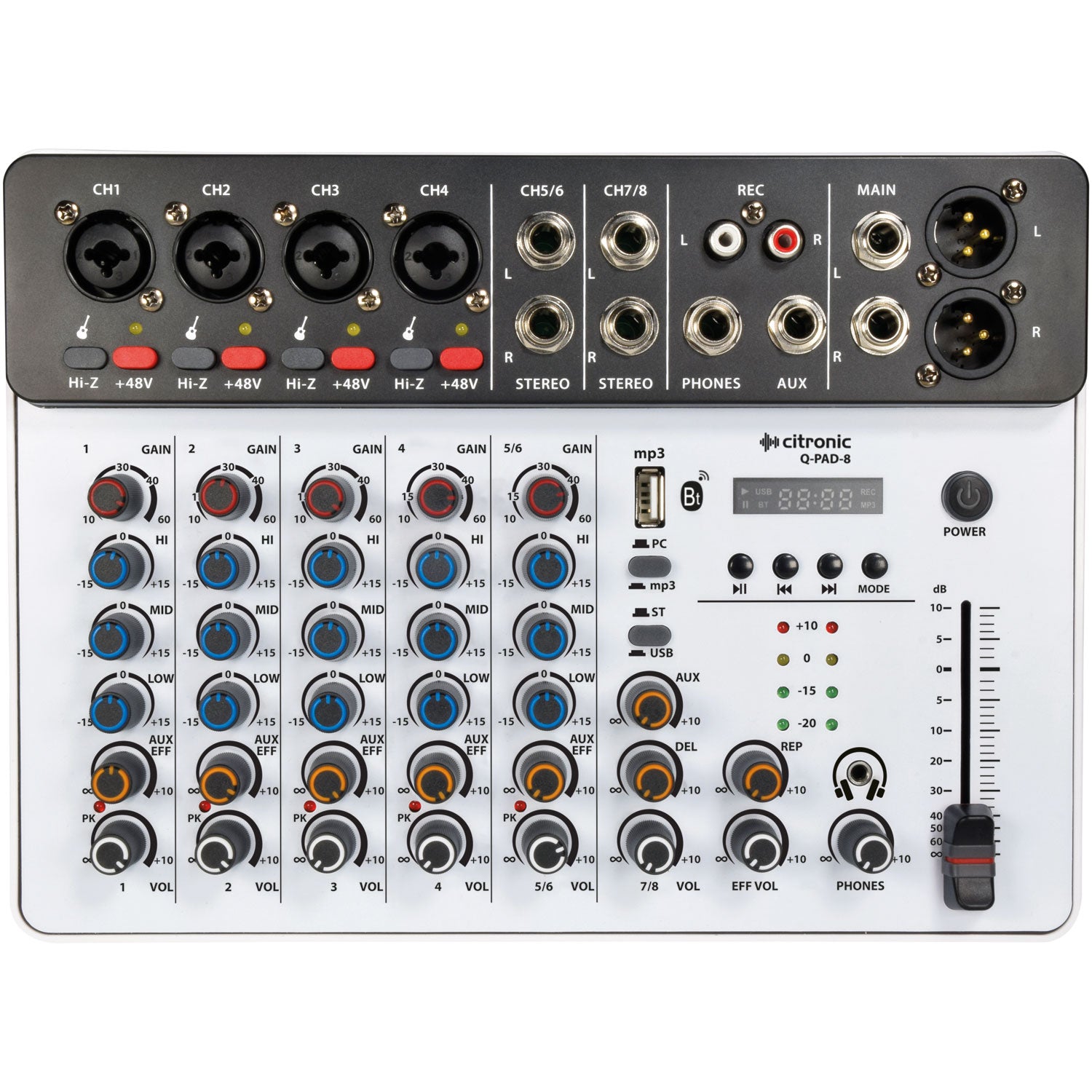Q-PAD-8 Compact Mixer USB, Bluetooth & Audio Interface
