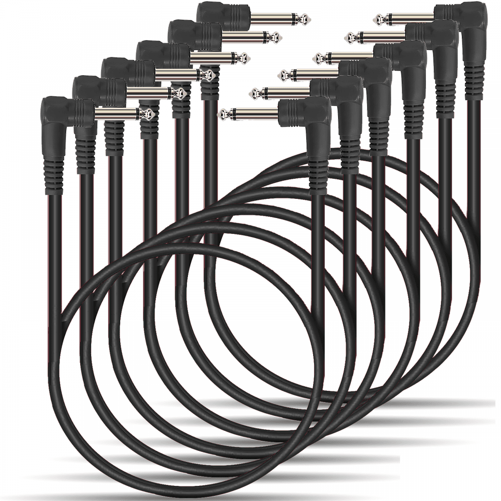 Classic Audio Patch Lead Set 6.3mm Mono Jack Plug 6pcs Black 0.15m-1m