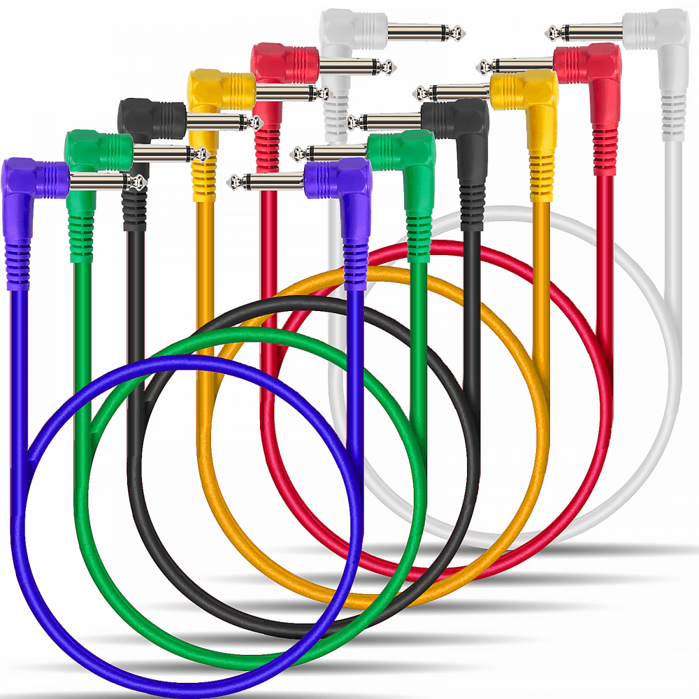 Classic Audio Patch Lead Set 6.3mm Mono Jack Plug 6pcs Coloured 0.3m-0.6m
