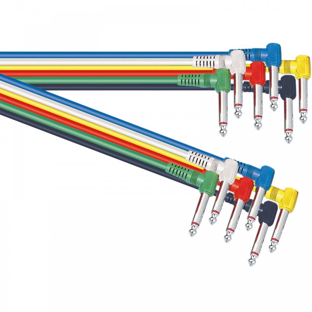 Classic Audio Patch Lead Set 6.3mm Mono Jack Plug 6pcs Coloured 0.3m-0.6m
