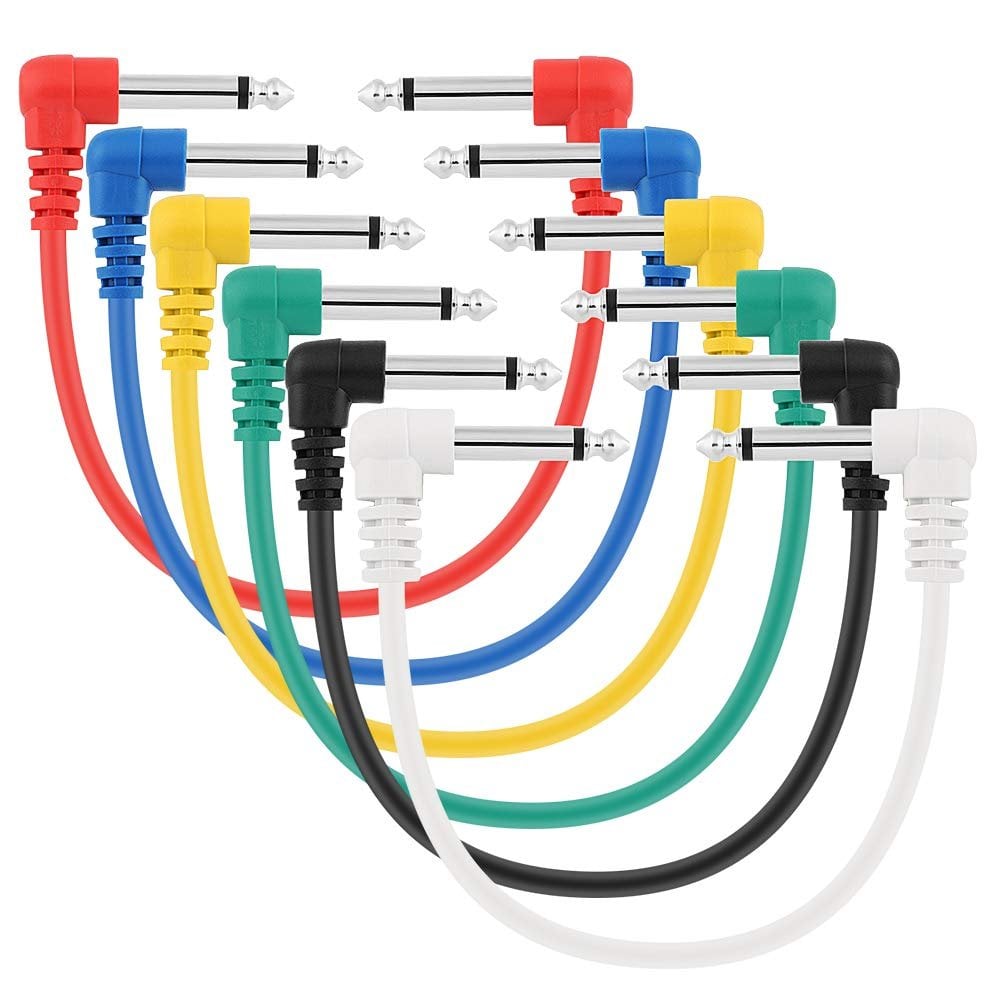 Classic Audio Patch Lead Set 6.3mm Mono Jack Plug 6pcs Coloured 0.3m-0.6m