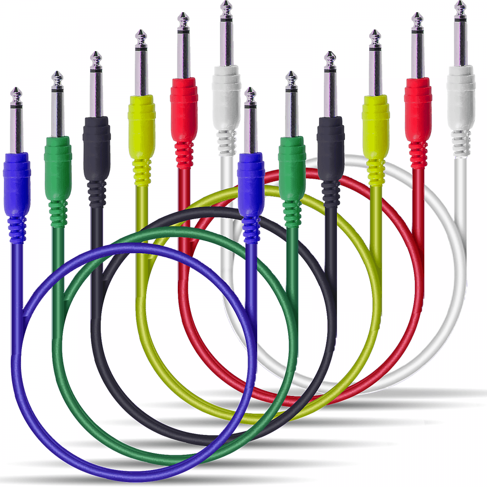 Classic Audio Patch Lead Set 6.3mm Mono Jack Plug 6pcs Coloured 1.0m