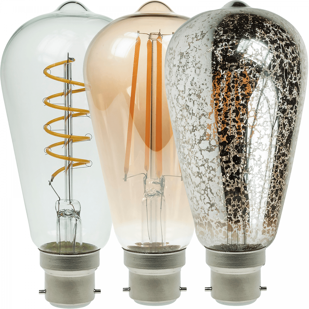 LED ST64 Spiral Funky, Crackle and Gold Filament Lamps BC Festoon