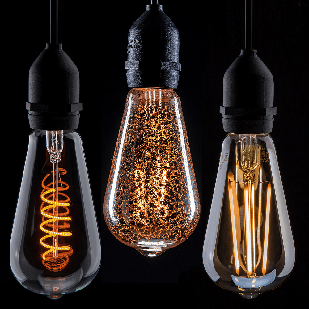 LED ST64 Spiral Funky, Crackle and Gold Filament Lamps BC Festoon